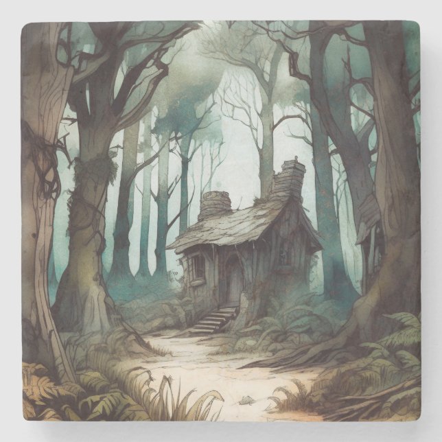 Enchanted Forest Cottage Stone Coaster (Front)