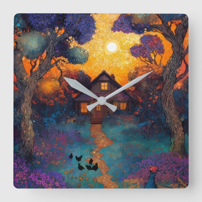 Enchanted Forest Cottage Wall  Square Wall Clock (Front)
