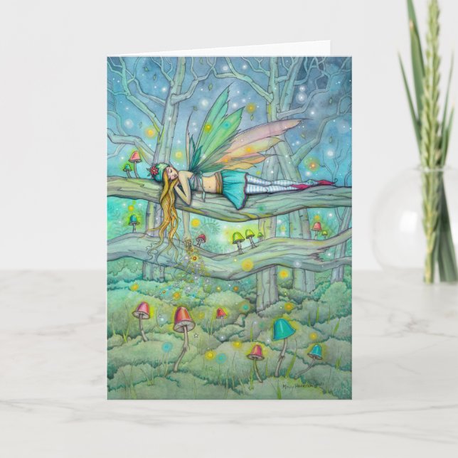 Enchanted Forest Cute Fairy and Mushrooms Art Card (Front)