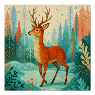 Enchanted Forest Deer – Whimsical Winter Woodland  Poster