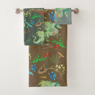 Enchanted Forest Dragon Pattern Bath Towel Set