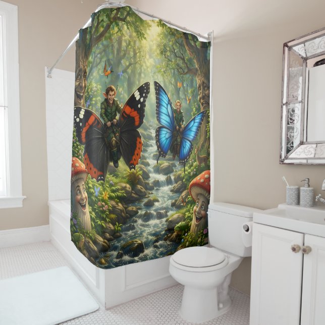 Enchanted Forest elf butterfly rider shower curtai (In Situ)