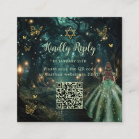 Enchanted Forest Emerald Green Bat Mitzvah QR RSVP