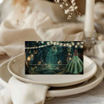 Enchanted Forest Emerald Green Dress Bat Mitzvah Place Card<br><div class="desc">These lovely place cards feature a girl in an emerald green dress and an enchanted forest background. PS: These place cards cannot be personalized individually; each pack contains a minimum of 25 cards with the same design. The star of David, butterflies, girl and table number are movable, resizable, multipliable and...</div>