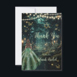 Enchanted Forest Emerald Green Dress Bat Mitzvah Thank You Card<br><div class="desc">Personalize this enchanting Bat Mitzvah thank you card easily and quickly. Simply click the Edit Using Design Tools button to further edit the text, change font styles and font colours. Featuring a girl dressed in an emerald green dress and an enchanted forest background. The butterflies, girl and crown are movable,...</div>