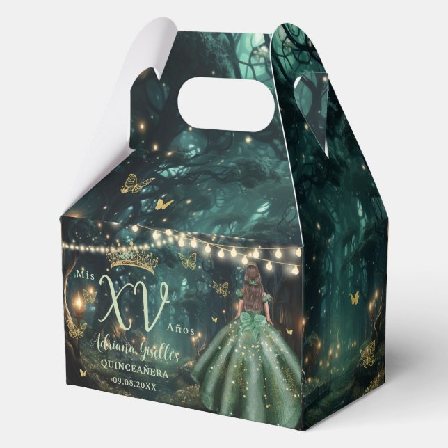 Enchanted Forest Emerald Green Dress Quinceañera Favor Box (Back)