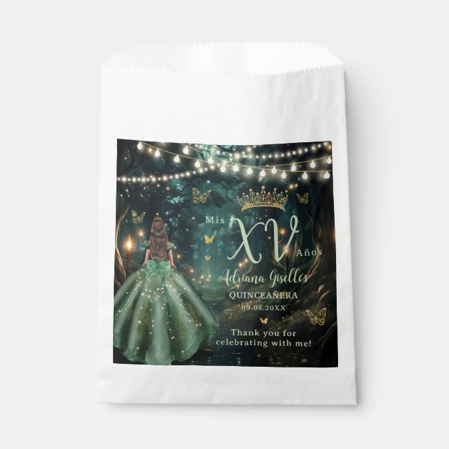Enchanted Forest Emerald Green Dress Quinceañera Favour Bag (Front)