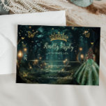 Enchanted Forest Emerald Green Dress Quinceañera  RSVP Card<br><div class="desc">Personalize this enchanting Quinceañera / Sweet 16 birthday RSVP card easily and quickly. Simply click the Edit Using Design Tools button to further edit the text, change font styles and font colours. Featuring a girl dressed in an emerald green dress and an enchanted forest background. The butterflies, quince girl and...</div>