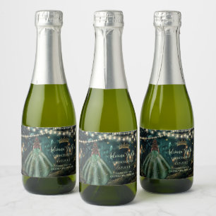 Enchanted Forest Emerald Green Dress Quinceañera Sparkling Wine Label