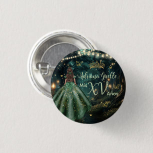 Enchanted Forest Emerald Green Quinceañera 16th 1 Inch Round Button
