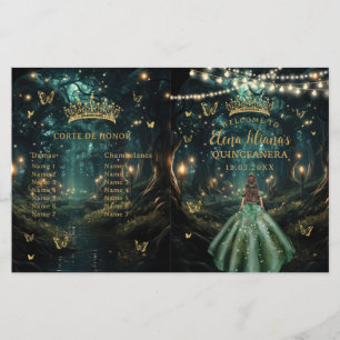 Enchanted Forest Emerald Green Quinceanera Program