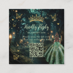 Enchanted Forest Emerald Green Quinceañera QR RSVP Enclosure Card