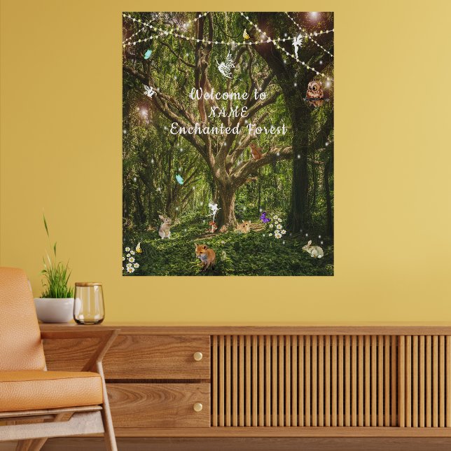 Enchanted Forest Fairies Bunny Butterflies Fox  Poster (Living Room 2)