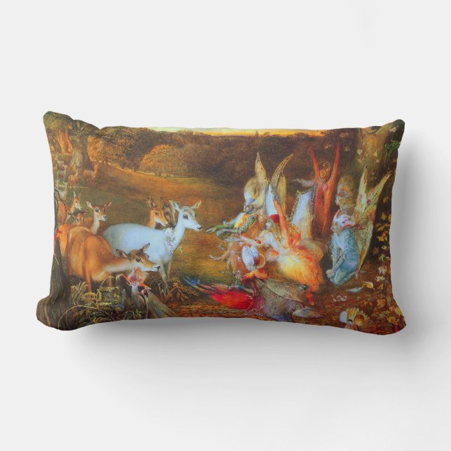 ENCHANTED FOREST Fairies,Deers and Fawns In Autumn Lumbar Pillow (Front)