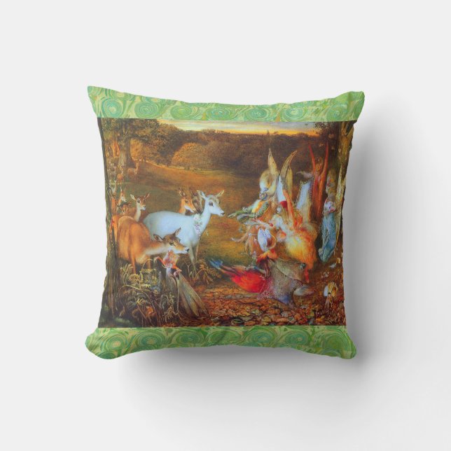 ENCHANTED FOREST Fairies,Deers and Fawns In Autumn Throw Pillow (Front)