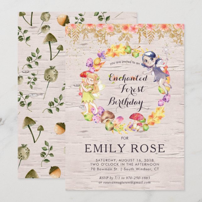 Enchanted Forest Fairy Birthday Invitation (Front/Back)
