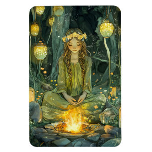 Enchanted Forest Fairy By The Fire Magnet