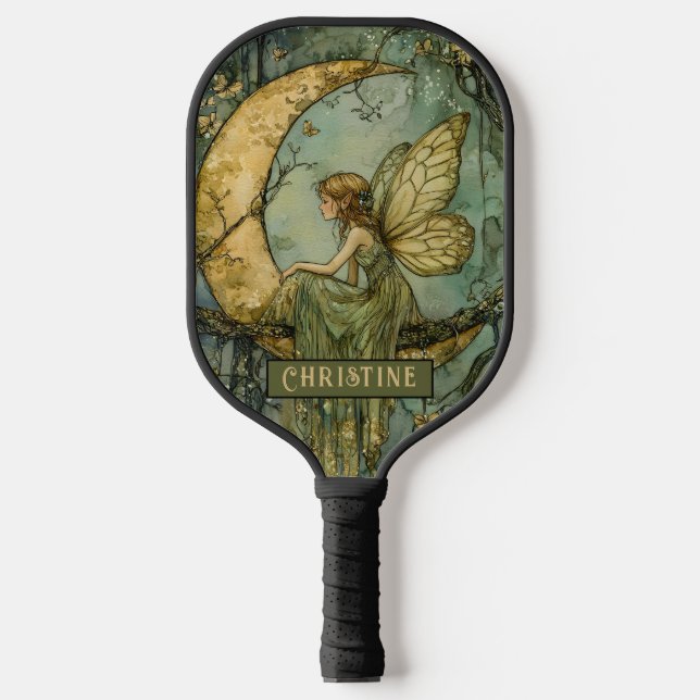 Enchanted Forest Fairy Crescent Moon Personalized  Pickleball Paddle (Front)