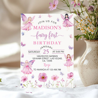 Enchanted Forest Fairy First Floral Birthday Invitation
