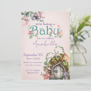 Enchanted Forest Fairy Garden Door on Pink Invitation