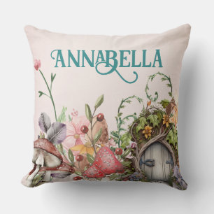 Enchanted Forest Fairy Garden Door on Pink Throw Pillow