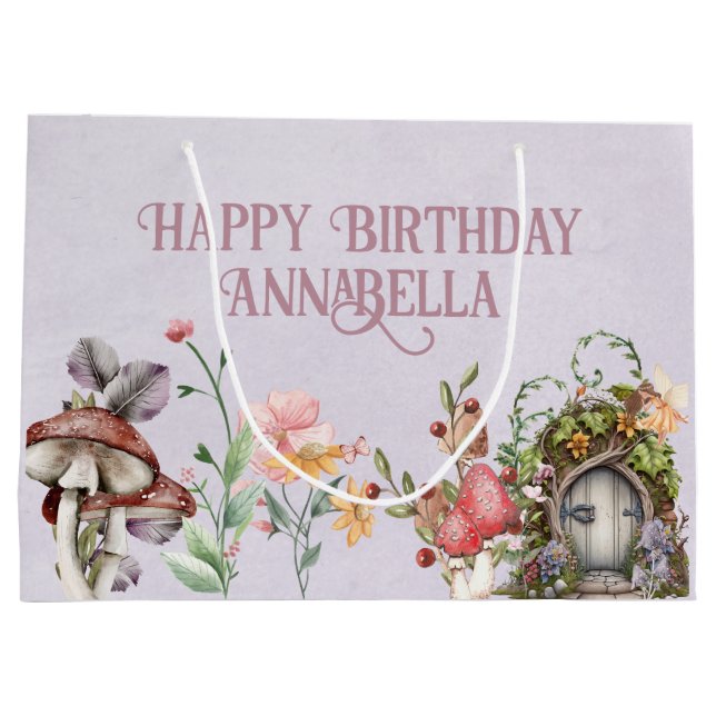 Enchanted Forest Fairy Garden Door on Purple Large Gift Bag (Back)