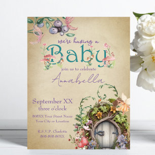 Enchanted Forest Fairy Garden on Faded Parchment Invitation
