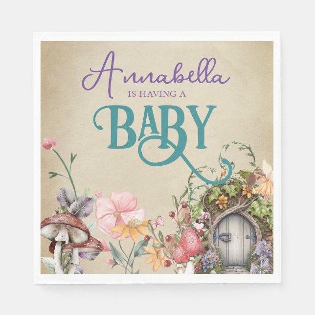 Enchanted Forest Fairy Garden on Faded Parchment Napkin (Front)