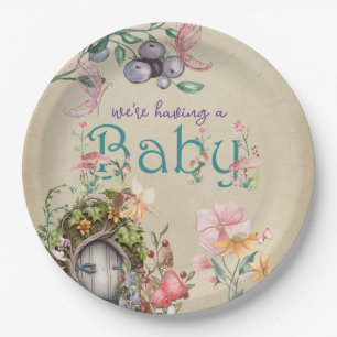 Enchanted Forest Fairy Garden on Faded Parchment Paper Plate