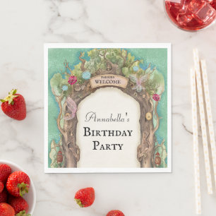 Enchanted Forest Fairy Garden on Green Glitter Napkin