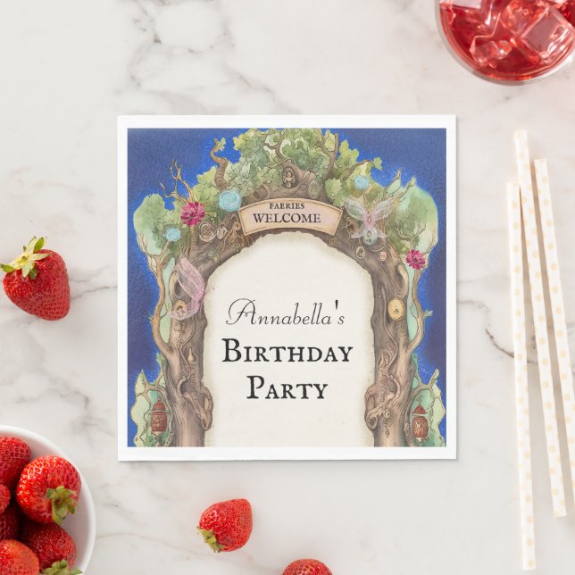 Enchanted Forest Fairy Garden on Night Sky Napkin (Insitu)