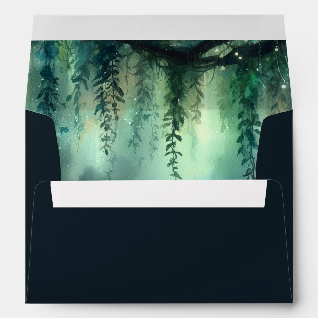 Enchanted Forest Fairy Lights Garden Dark Wedding Envelope (Back (Bottom))