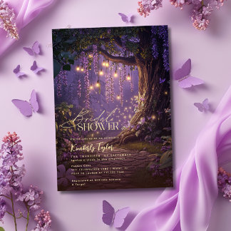 Enchanted Forest Fairy Lights Purple Bridal Shower Invitation