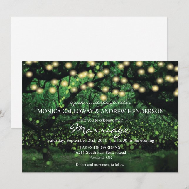 Enchanted Forest Fairy Lights Wedding Invitation (Front/Back)