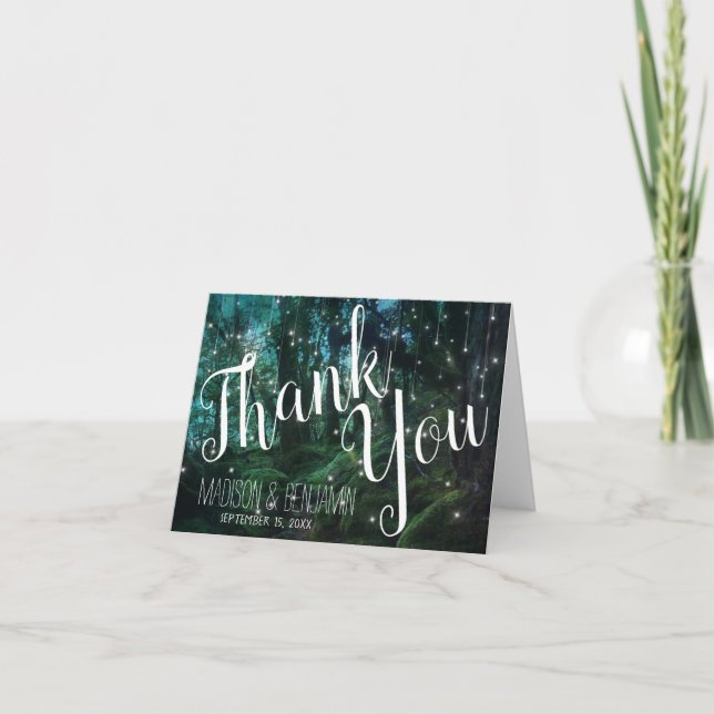Enchanted Forest Fairy Lights Wedding Thank You Card (Front)