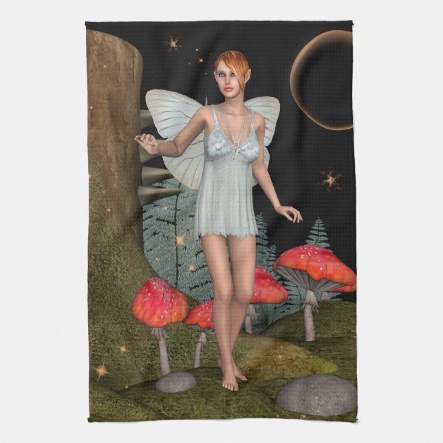 Enchanted Forest Fairy Mushroom Fantasy Art Kitchen Towel (Vertical)
