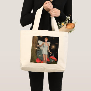 Enchanted Forest Fairy Mushroom Fantasy Art Large Tote Bag