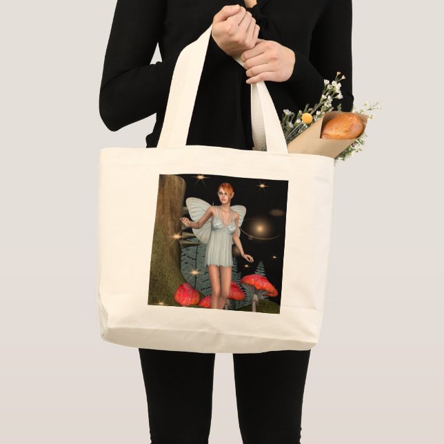 Enchanted Forest Fairy Mushroom Fantasy Art Large Tote Bag (Front (Product))
