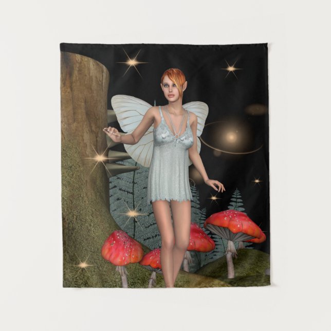 Enchanted Forest Fairy Mushroom Fantasy Art Tapestry (Front)