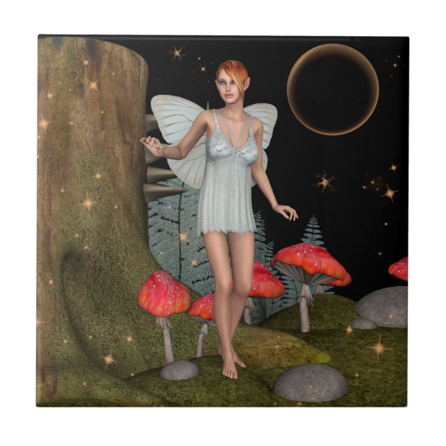 Enchanted Forest Fairy Mushroom Fantasy Art Tile (Front)