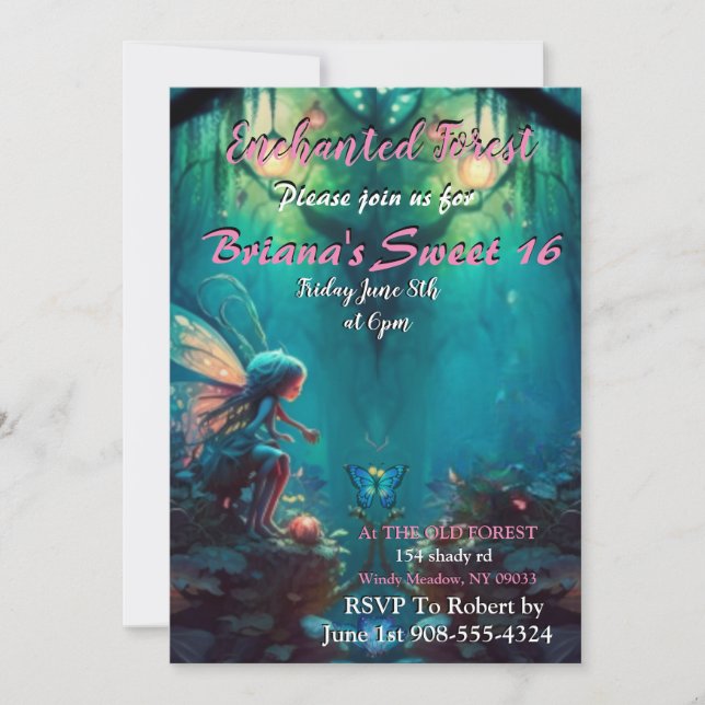 Enchanted Forest Fairy Sweet 16 Invitation (Front)