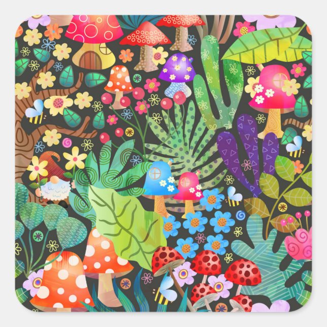 Enchanted Forest Fairytale Garden Rustic Scene Square Sticker (Front)