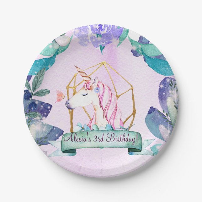 Enchanted Forest Fantasy Magical Unicorn Party Paper Plate (Front)