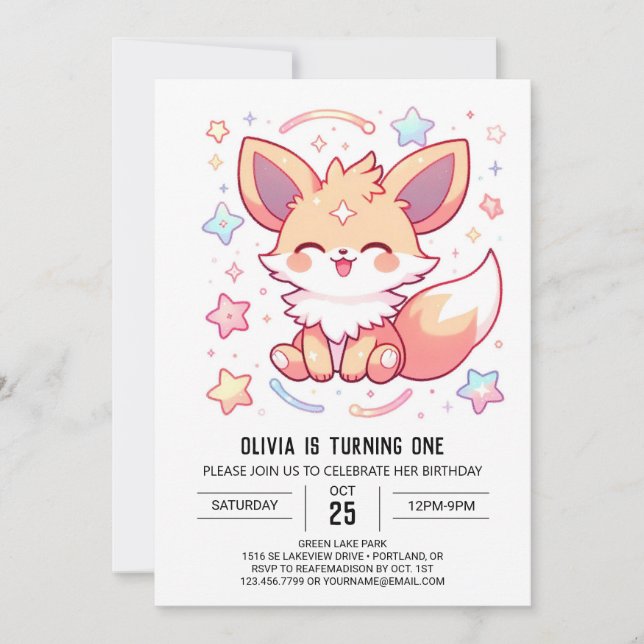 Enchanted Forest Fox 1st Birthday Invitation (Front)