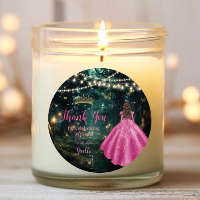 Enchanted Forest Fuchsia Pink Dress Quinceañera 16 Classic Round Sticker (Creator Uploaded)