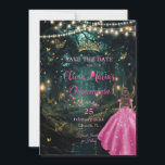 Enchanted Forest Fuchsia Pink Dress Quinceañera 16 Save The Date<br><div class="desc">Personalize this enchanting enchanted forest / starry night Quinceañera / Sweet 16 birthday save the date easily and quickly. Simply click the Edit Using Design Tools button to further edit the text, change font styles and font colours. Featuring a girl dressed in a fuchsia hot pink dress and an enchanted...</div>