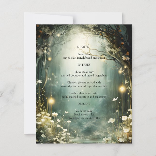 Enchanted Forest Garden Path Green Wedding Menu (Front)