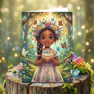Enchanted Forest Girl's Birthday + Coloring Page Card