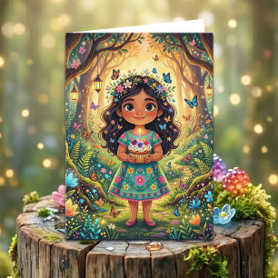 Enchanted Forest Girl's Birthday + Coloring Page Card