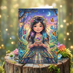 Enchanted Forest Girl's Birthday + Coloring Page Card